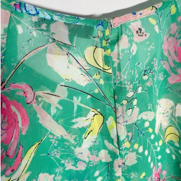 I Heart Ronson Flutter-Sleeve Top Green Peony Spring Blouse -S EUC - Picture 5 of 11